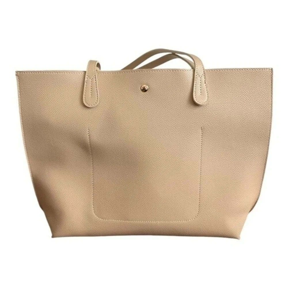 Hoxis Women’s Minimalist Vegan Leather Tote Handbag with Wallet Beige NWOT
